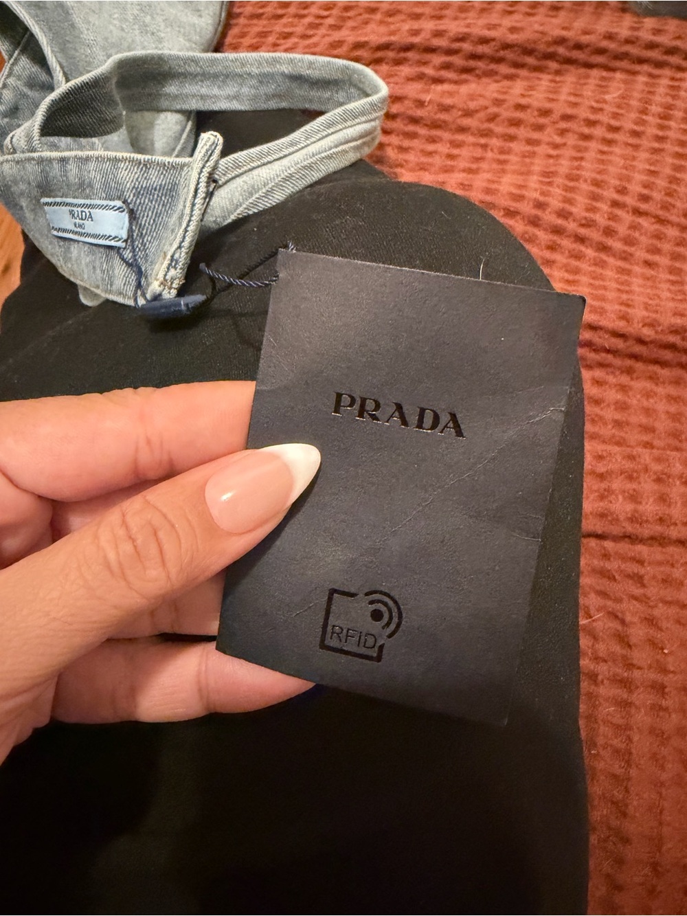 Prada Denim Triangle Bralette with Logo Plaque - Blue - Picture 8 of 8